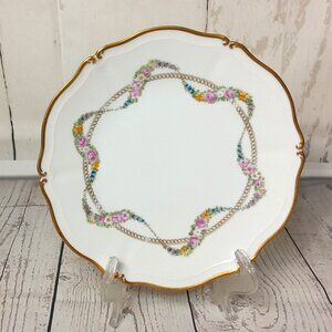 T & V Limoges France Plate Floral Spiral Gold Trim 9.5" M F & Co
